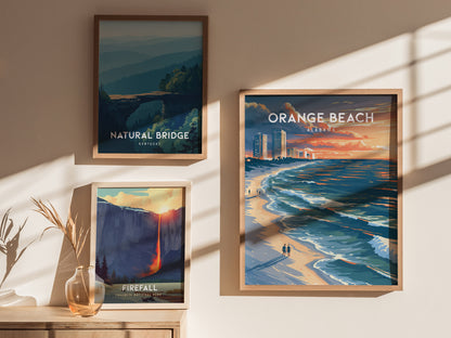 Orange Beach, Alabama Poster | Sugar-White Sands & Sunset Wall Art — styled in a modern interior