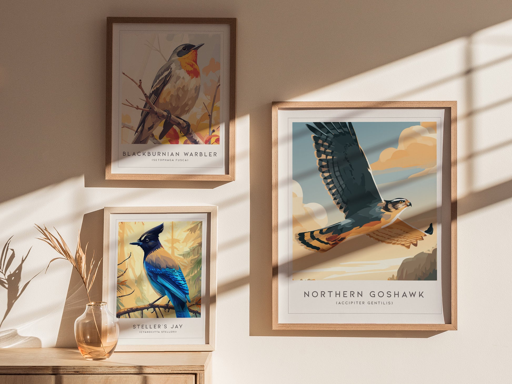 Northern Goshawk, Accipiter gentilis Poster | Fierce Raptor Bird Wall Art — styled in a modern interior