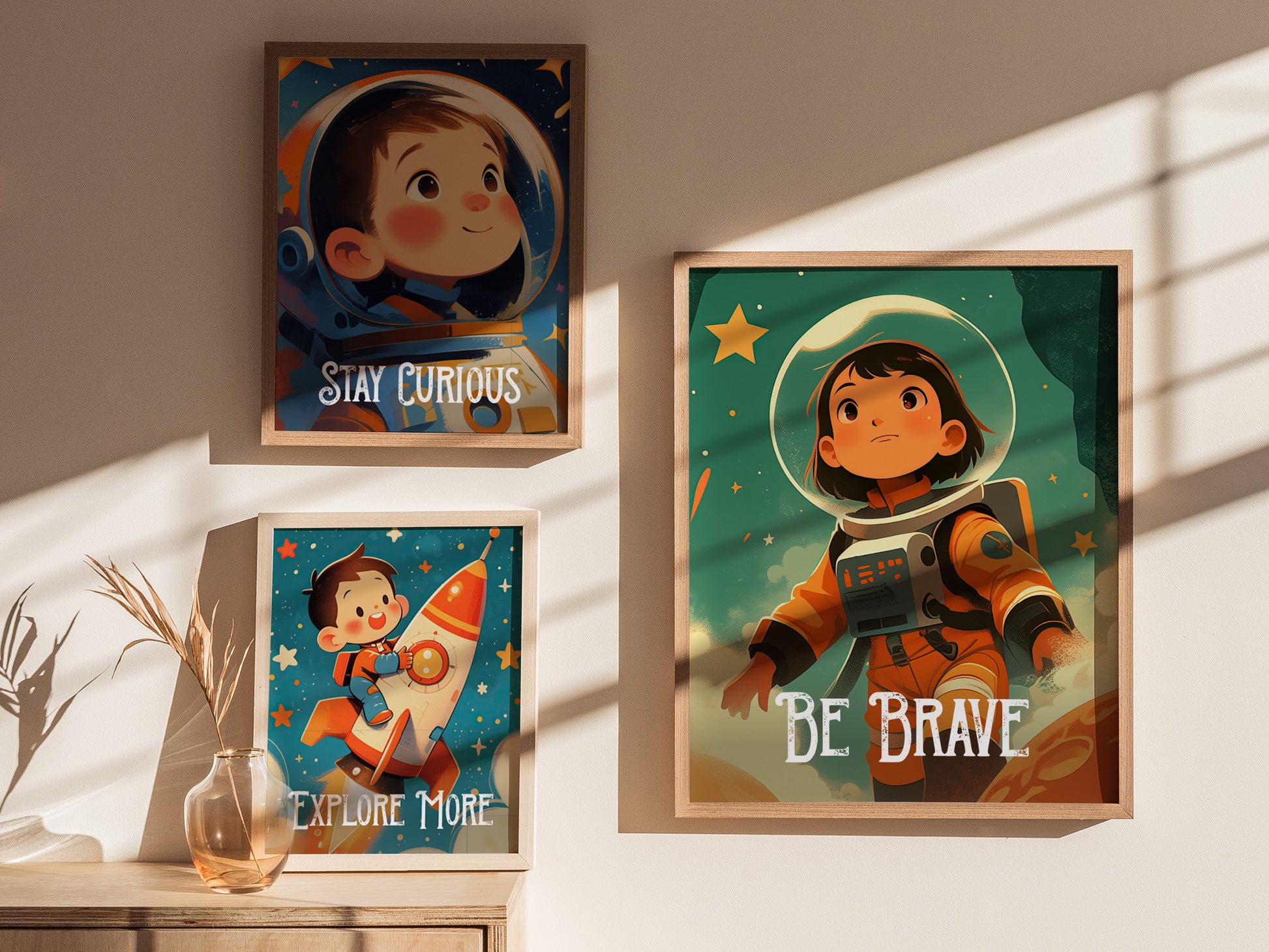 Be Brave Astronaut Poster | Kids Room Space Series Wall Art | Framed or Unframed