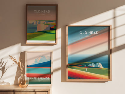 Old Head, Ireland Poster | Dramatic Cliffs & Fairway Golfer Gift Wall Art — styled in a modern interior