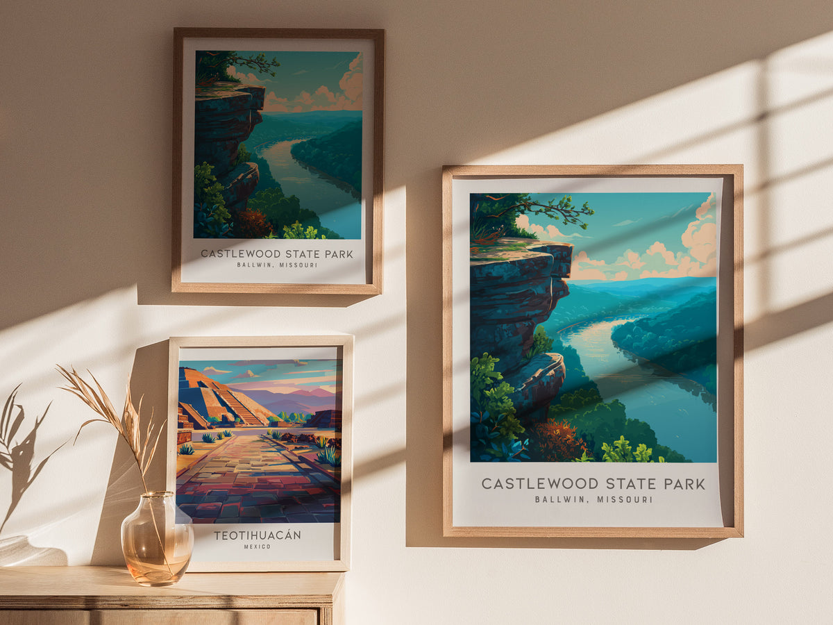 Castlewood State Park Matte Border Poster | Ballwin, Missouri Destination Print Travel Wall Art — styled in a modern interior