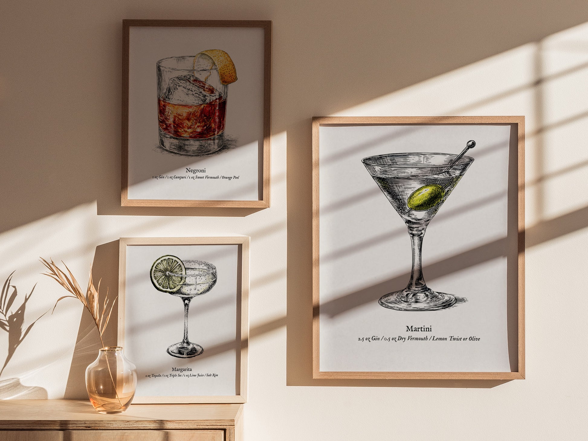 Martini Poster | Vintage Cocktail Scientific Illustration Wall Art — styled in a modern interior