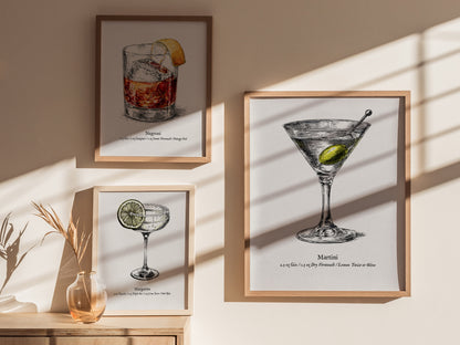 Martini Poster | Vintage Cocktail Scientific Illustration Wall Art — styled in a modern interior