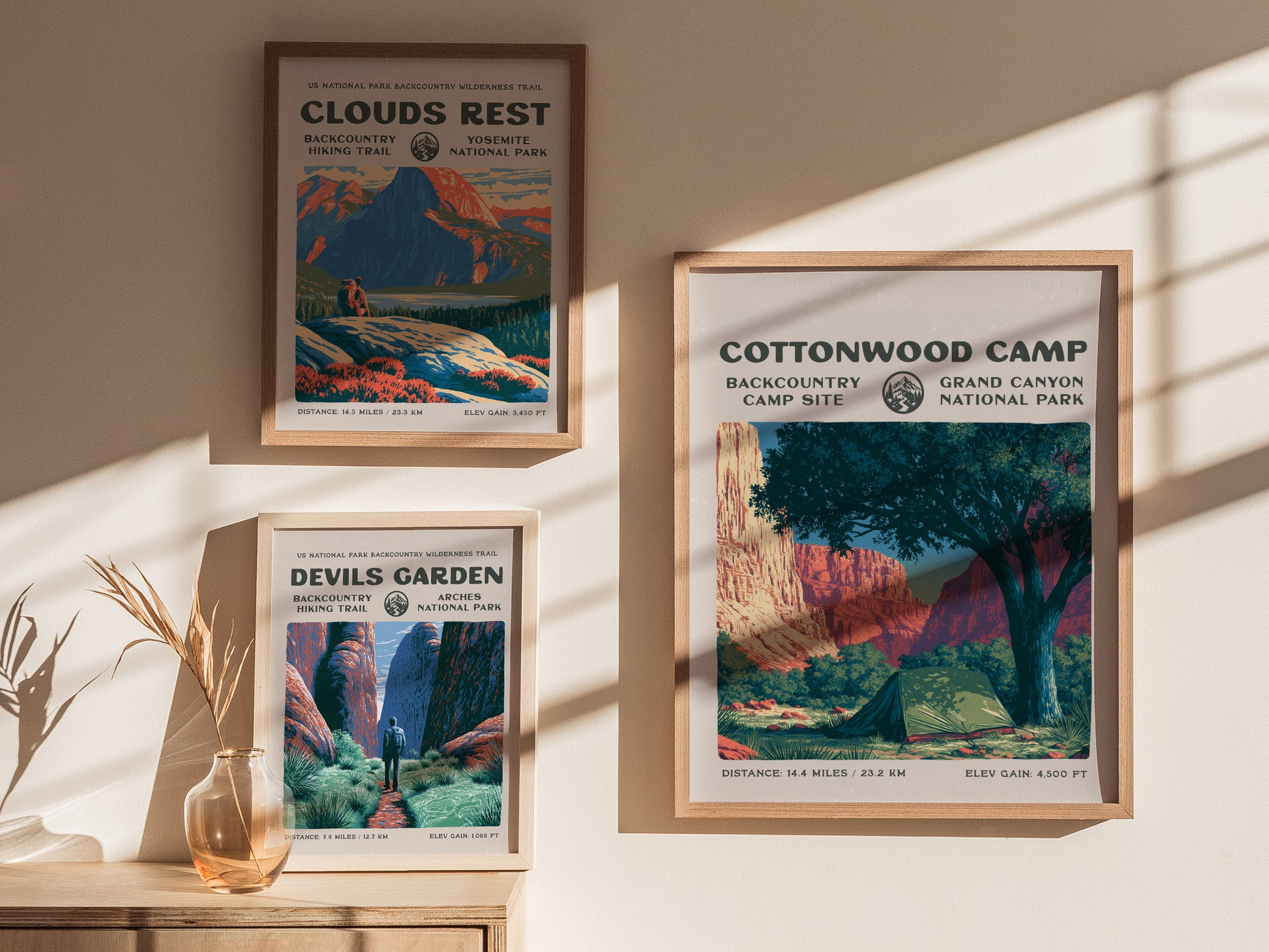 Cottonwood Camp, Grand Canyon National Park Poster | Camper Gift | Backcountry Canyon Trail Wall Art — styled in a modern int