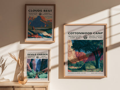 Cottonwood Camp, Grand Canyon National Park Poster | Camper Gift | Backcountry Canyon Trail Wall Art — styled in a modern int