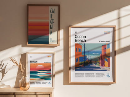 Ocean Beach San Francisco Surf Poster | California Surfer Wall Art Print