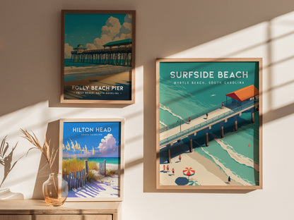 Surfside Pier Myrtle Beach Poster | SC Coast Art Grand Strand Vacation