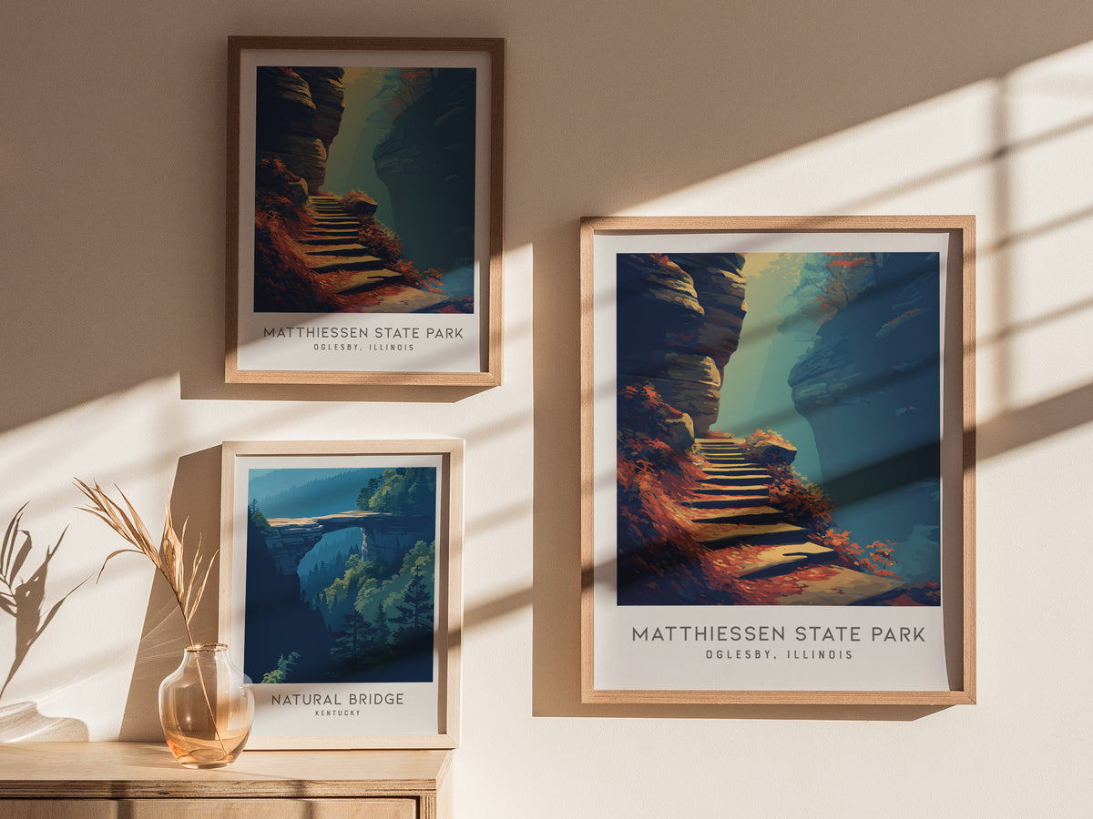 Matthiessen State Park Matte Border Poster | Oglesby, Illinois Destination Print Travel Wall Art — styled in a modern interio