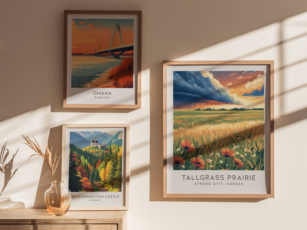 Tallgrass Prairie Matte Border Poster | Strong City, Kansas Destination Print — styled in a modern interior