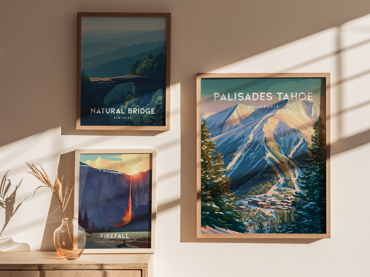 Palisades Tahoe, California Poster | Alpine Ski Lodge Mountain Wall Art — styled in a modern interior