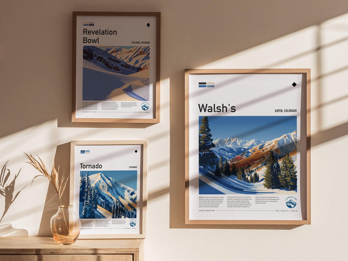 Walsh's, Aspen Poster | Fresh Powder Mountain Ski Run Wall Art — styled in a modern interior