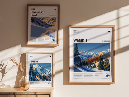 Walsh's, Aspen Poster | Fresh Powder Mountain Ski Run Wall Art — styled in a modern interior