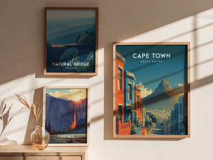 Cape Town, South Africa Poster | Table Mountain & Coastal Beach Decor Wall Art — styled in a modern interior
