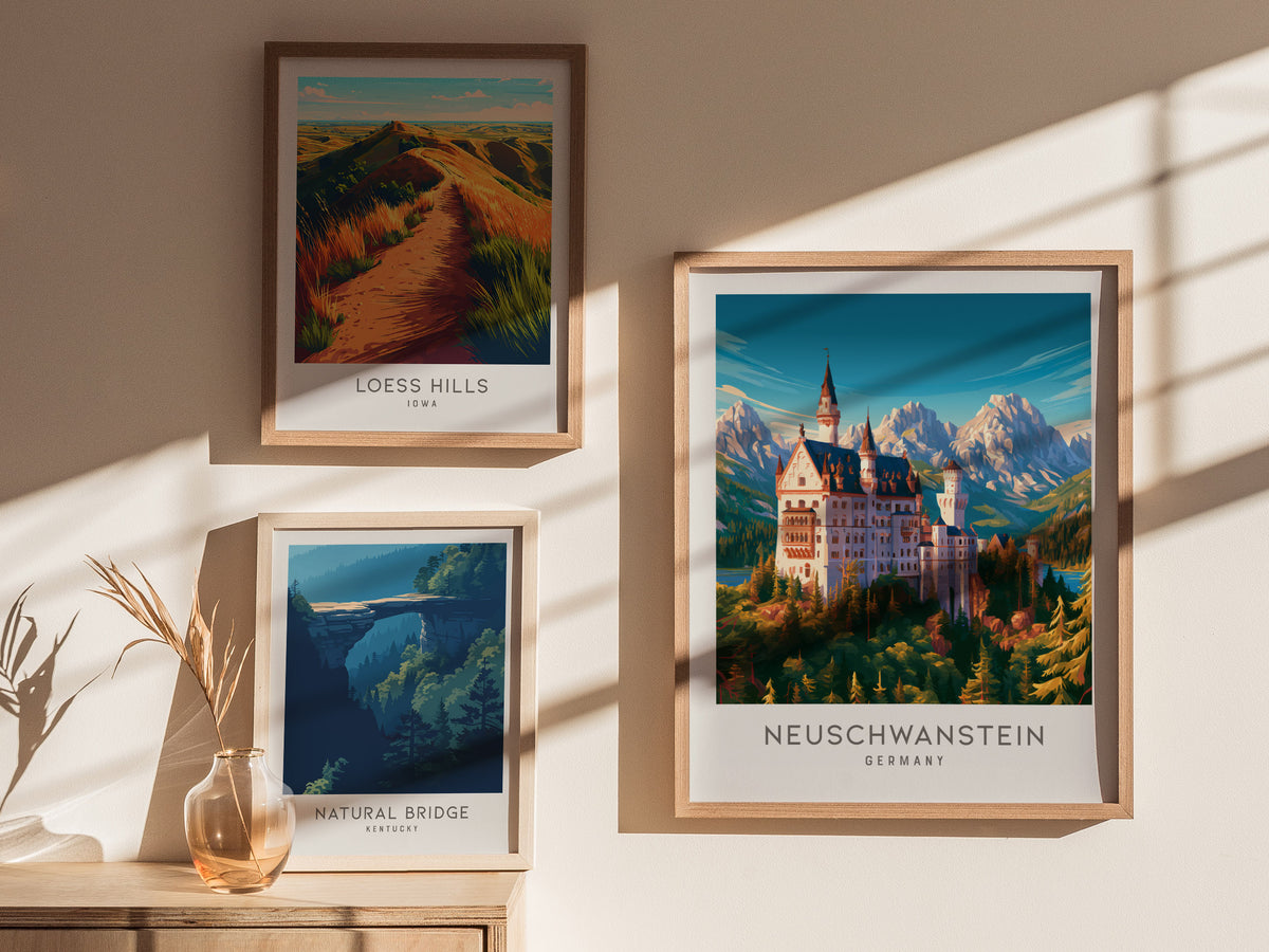 Neuschwanstein Matte Border Poster | Germany Destination Print Travel Wall Art — styled in a modern interior