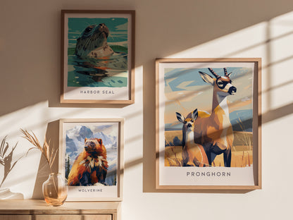 Pronghorn, Antilocapra americana Poster | Prairie Wildlife Wall Art — styled in a modern interior