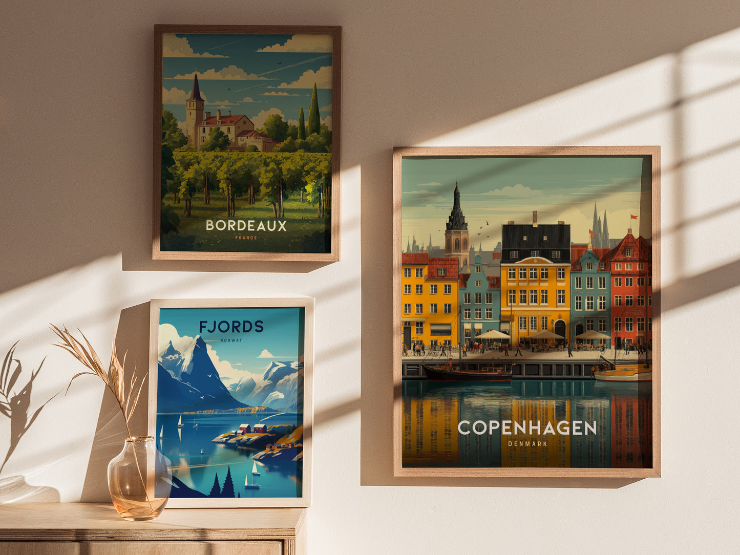 Copenhagen Denmark Poster | Nyhavn Harbor Wall Art | Framed or Unframed