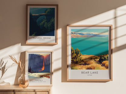 Bear Lake Matte Border Poster | Utah Travel Wall Art Coastal Beach Decor — styled in a modern interior