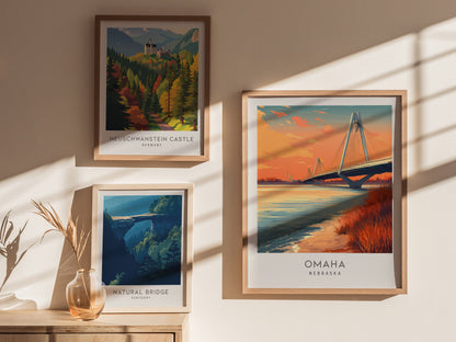 Omaha Matte Border Poster | Nebraska Travel Wall Art — styled in a modern interior