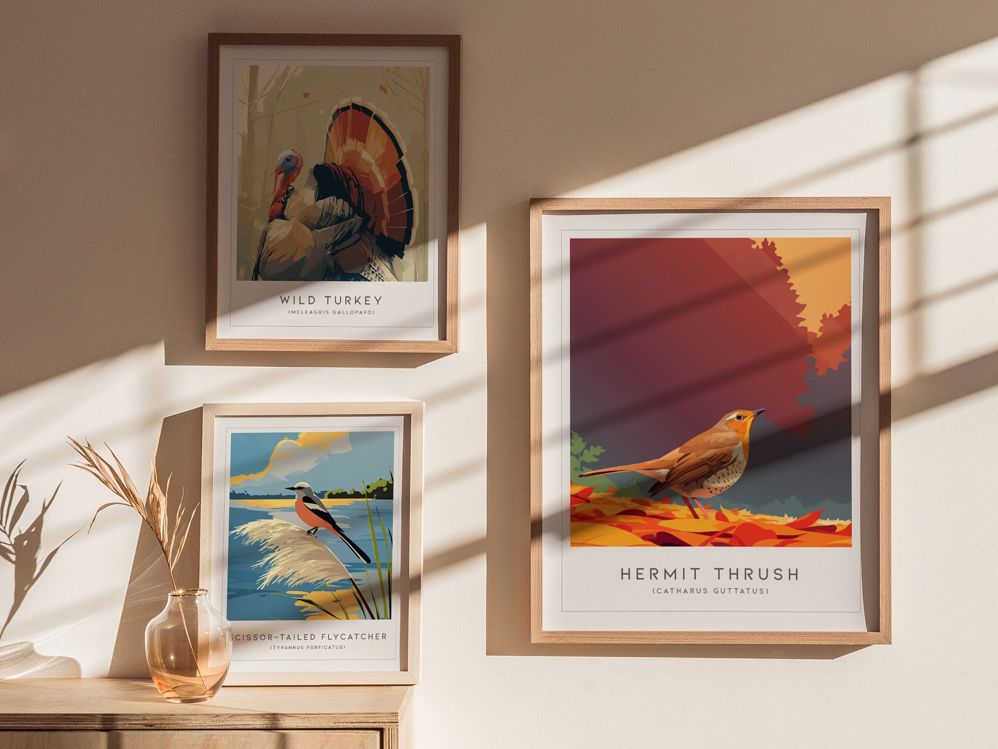 Hermit Thrush Poster | Woodland Songbird Forest Art Wall Art — styled in a modern interior