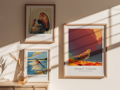 Hermit Thrush Poster | Woodland Songbird Forest Art Wall Art — styled in a modern interior