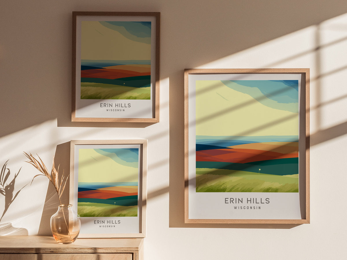 Erin Hills Matte Border Poster | Wisconsin Travel Wall Art — styled in a modern interior