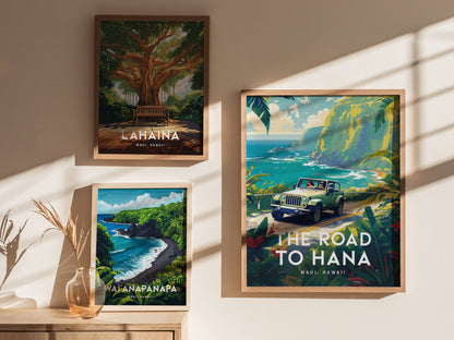 Road to Hana Poster | Maui Hawaii Scenic Drive Travel Art