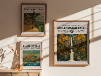 Multnomah Falls Poster | Oregon Waterfall Wall Art Print — styled in a modern interior