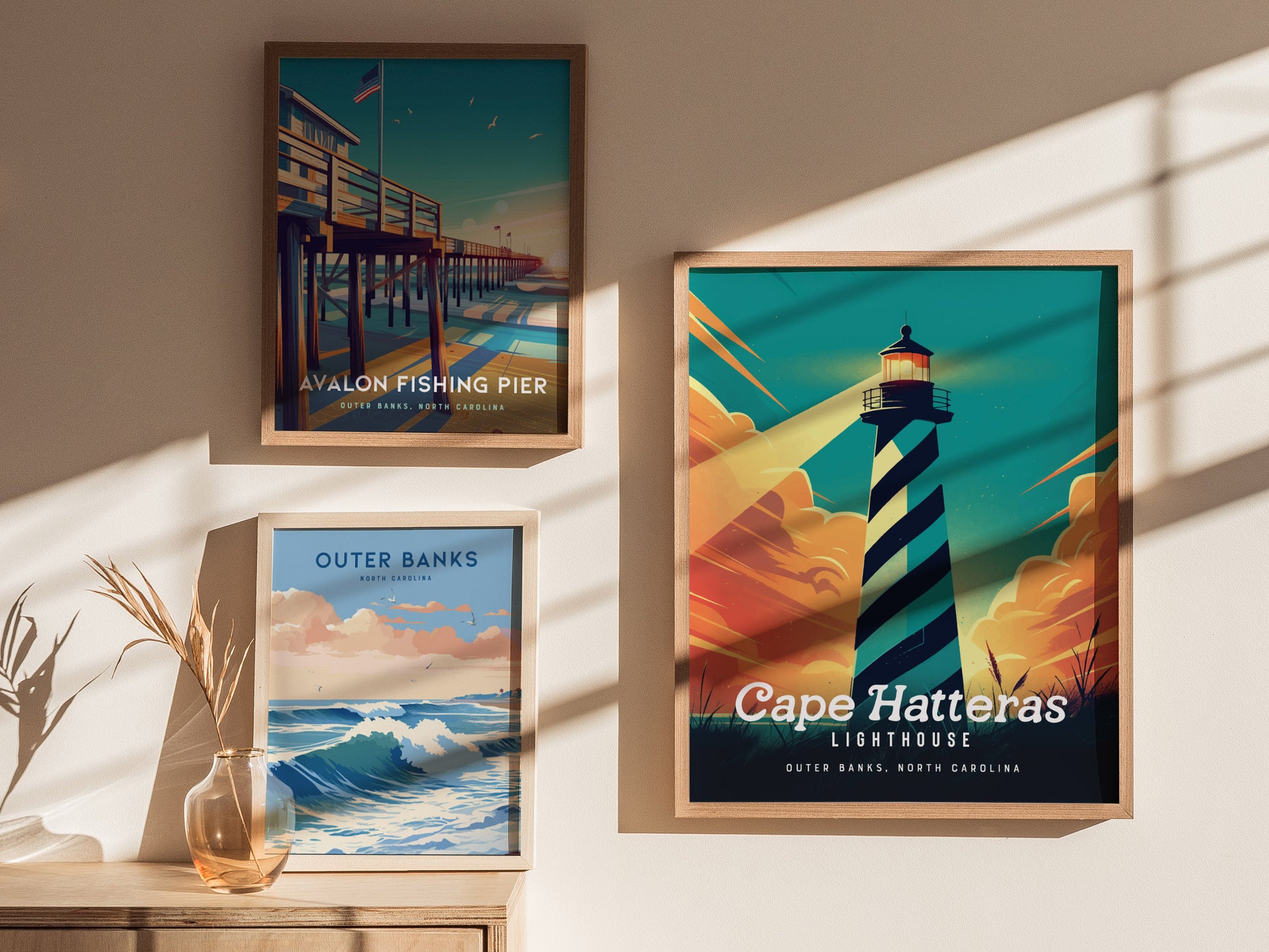Cape Hatteras Lighthouse Poster | Outer Banks Coastal Beach Wall Art | Framed or Unframed