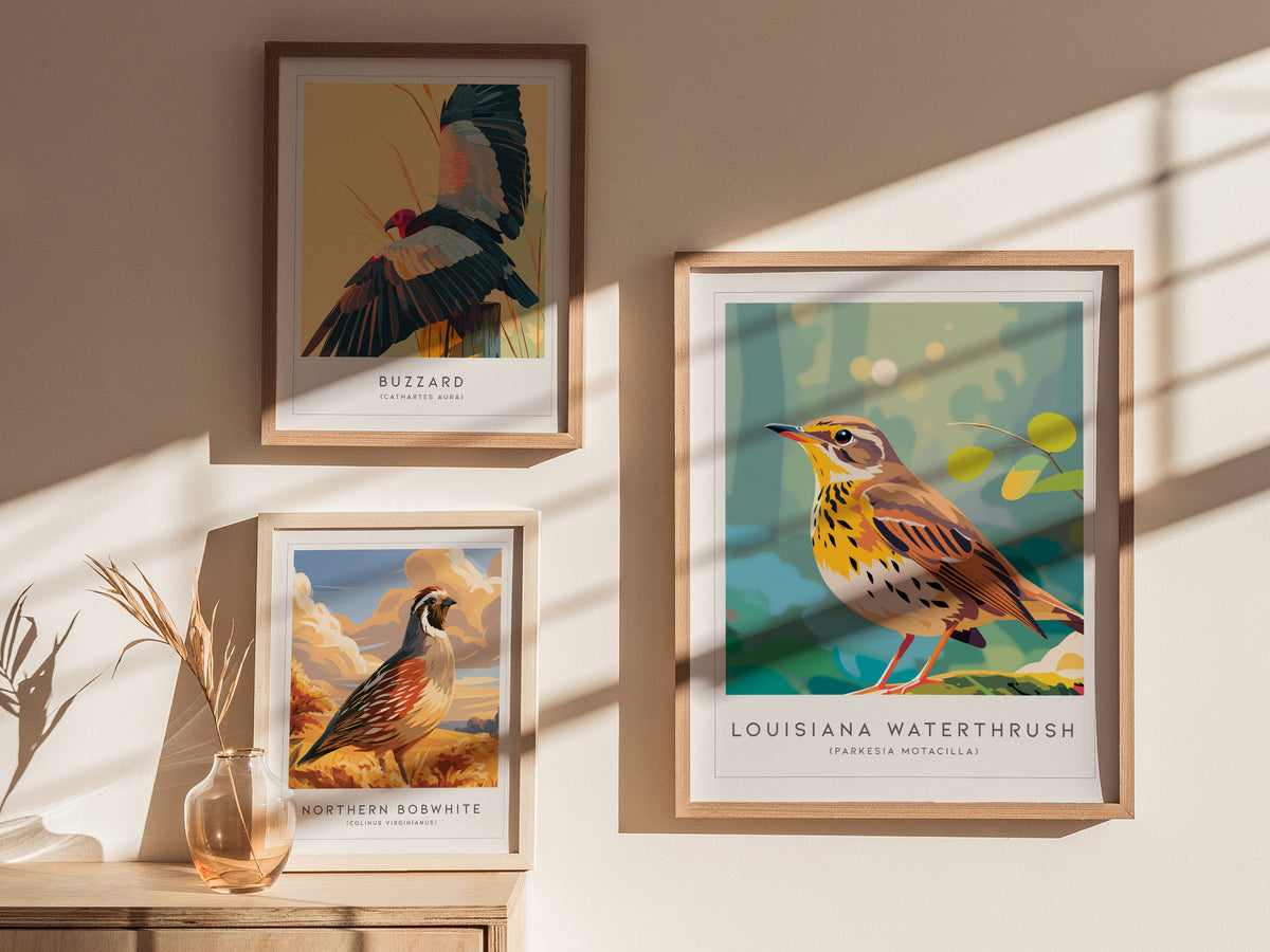 Louisiana Waterthrush, Parkesia motacilla Poster | Streamside Songbird Nature Wall Art — styled in a modern interior