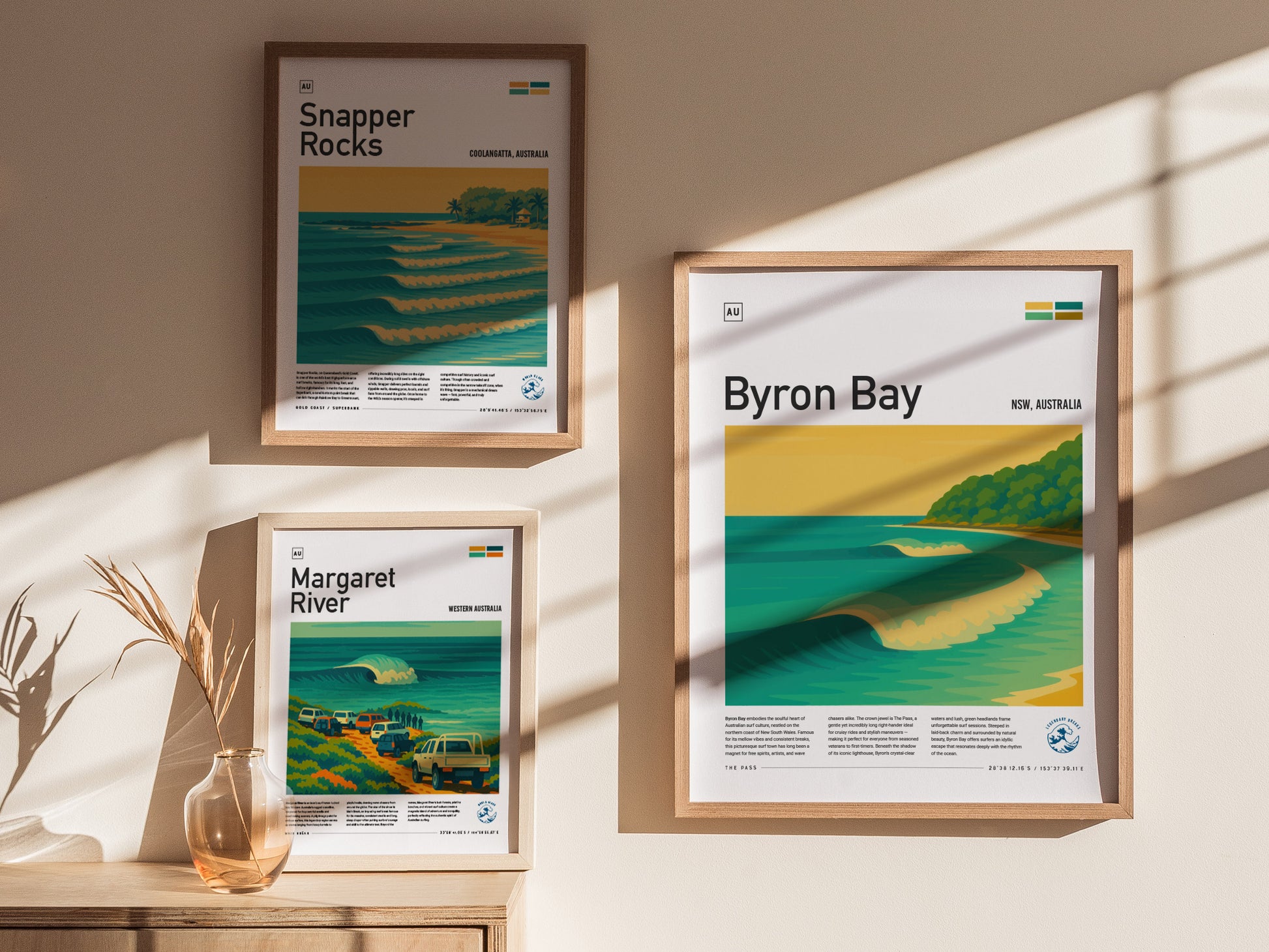 Byron Bay Surf Spot Poster | Australia Surfing Wall Art | Framed or Unframed