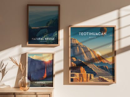 Teotihuacán, Mexico Poster | Ancient Pyramids Destination Print Wall Art — styled in a modern interior