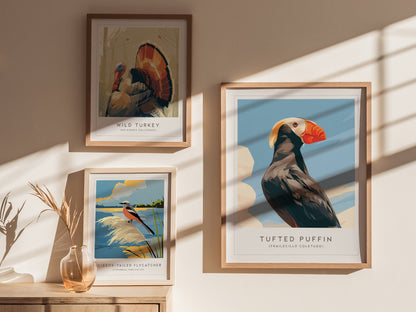 Tufted Puffin, Frailecillo Coletudo Poster | Bold Seabird Wildlife Print Wall Art — styled in a modern interior