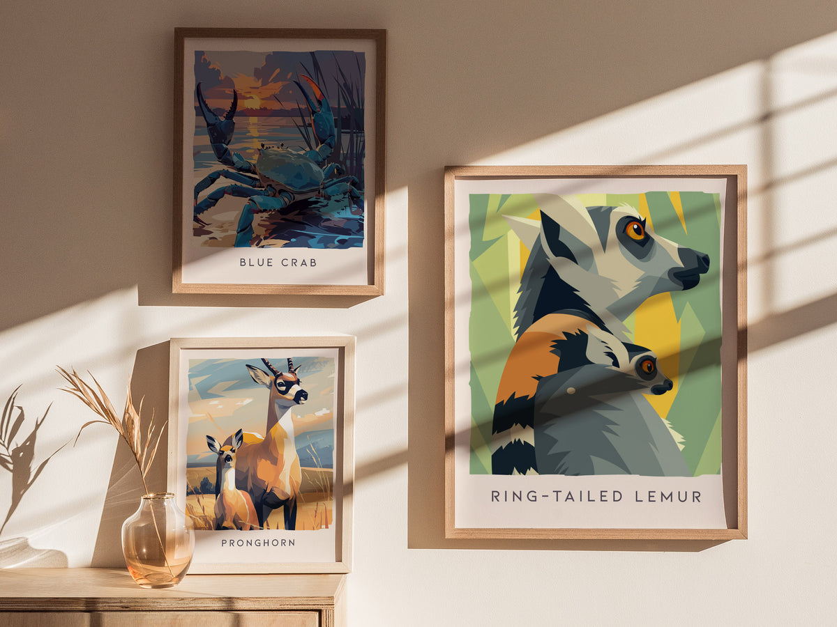 Ring-tailed Lemur Poster | Madagascar Wildlife Wall Art — styled in a modern interior