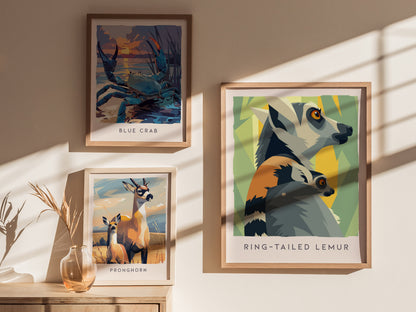 Ring-tailed Lemur Poster | Madagascar Wildlife Wall Art — styled in a modern interior