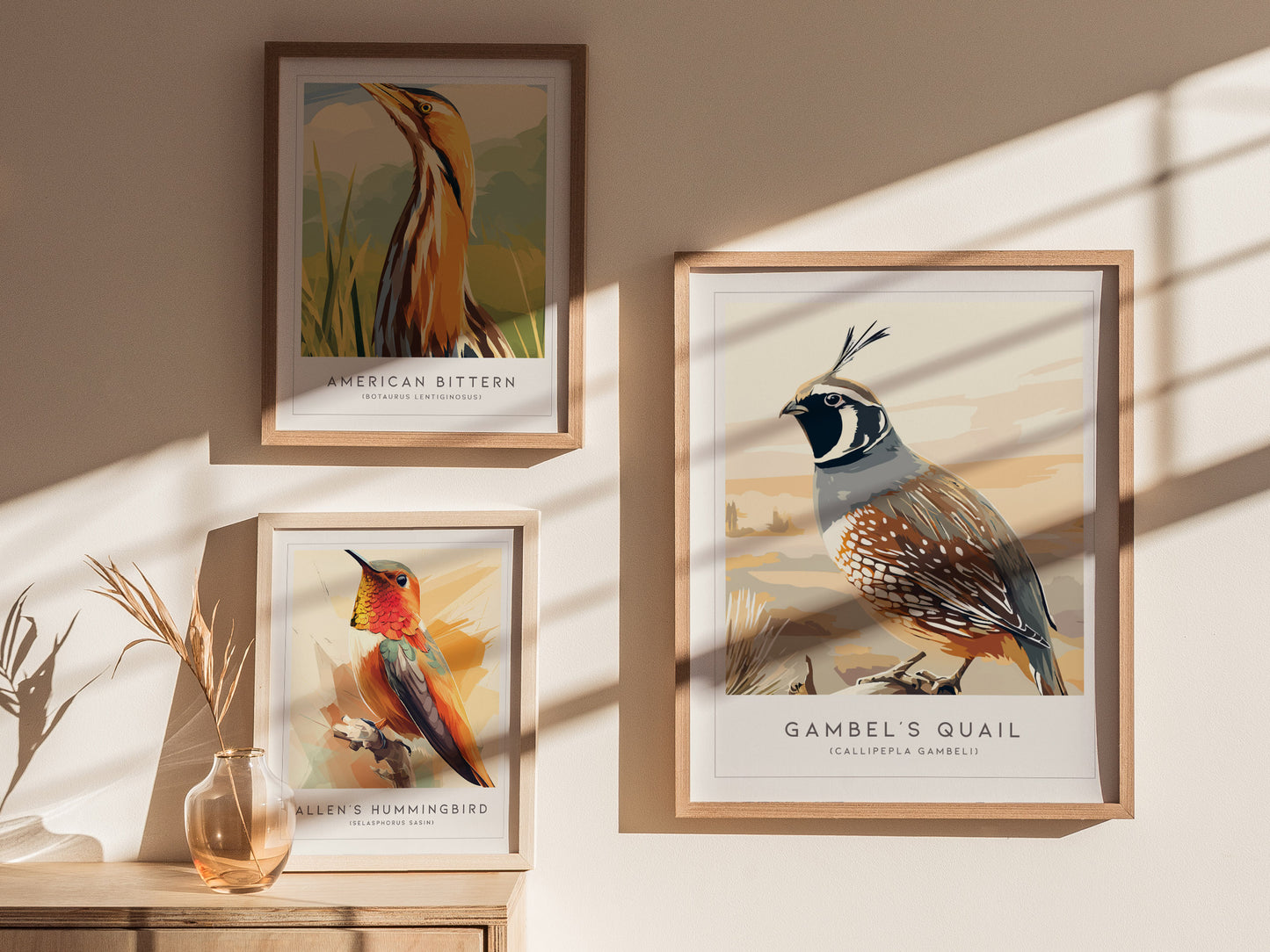 Gambel's Quail, Callipepla gambeli Poster | Desert Bird Wall Art Wildlife Print — styled in a modern interior