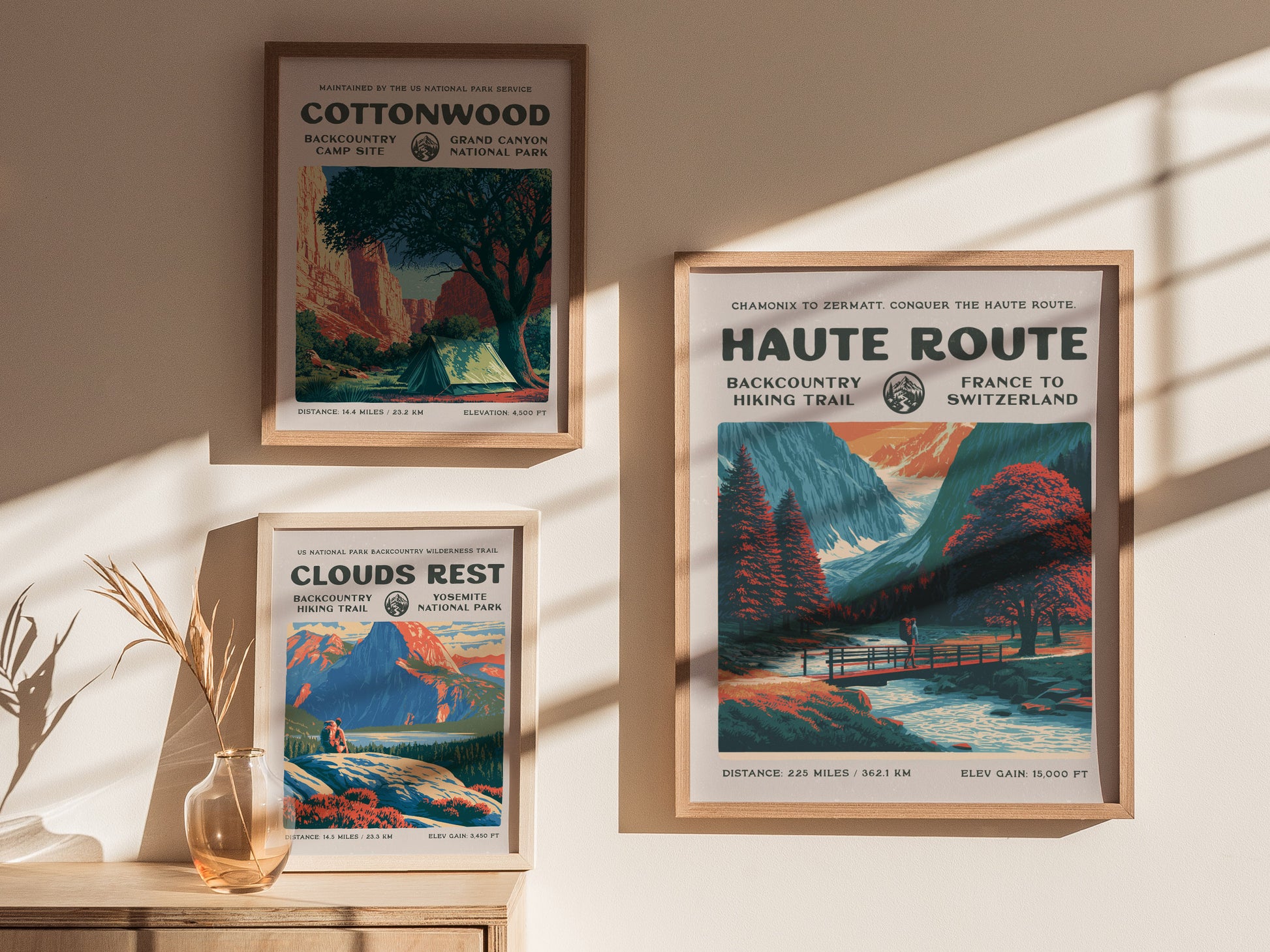 Haute Route, France to Switzerland Poster | Hiker Gift | Alpine Backcountry Trail Wall Art — styled in a modern interior