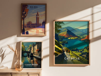 Cat Bells Hiking Print | England Travel Poster Lake District Art