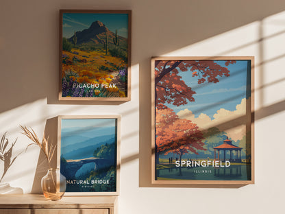 Springfield, Illinois Poster | Capitol Charm & Prairie Skyline Wall Art — styled in a modern interior