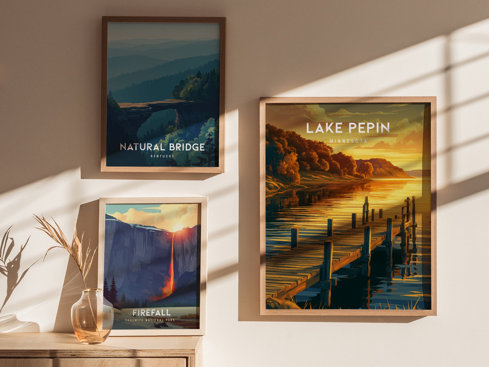 Lake Pepin, Minnesota Poster | Bluffs & Blue Water Travel Wall Art — styled in a modern interior