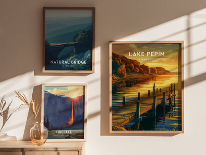 Lake Pepin, Minnesota Poster | Bluffs & Blue Water Travel Wall Art — styled in a modern interior