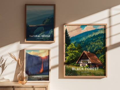 Black Forest, Germany Poster | Enchanted Woodland Destination Print Wall Art — styled in a modern interior