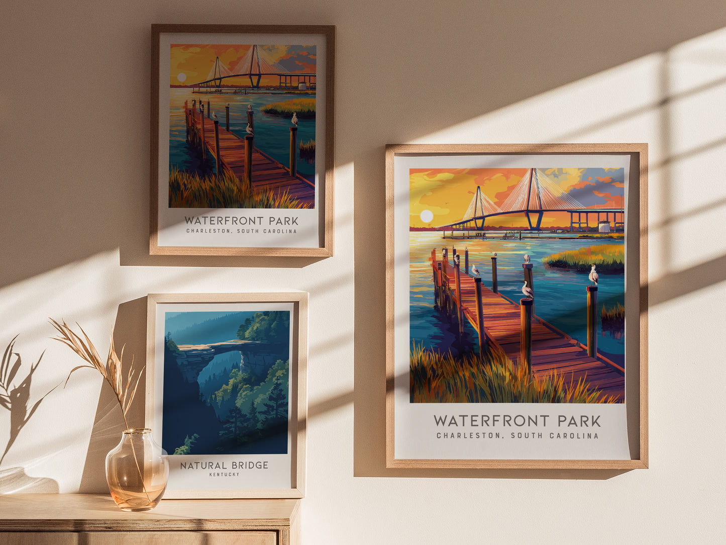 Waterfront Park Matte Border Poster | Charleston South Carolina Travel Wall Art — styled in a modern interior