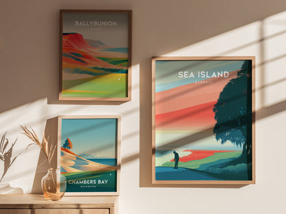 Sea Island, Georgia Poster | Golden Marshes & Fairways Golf Wall Art — styled in a modern interior