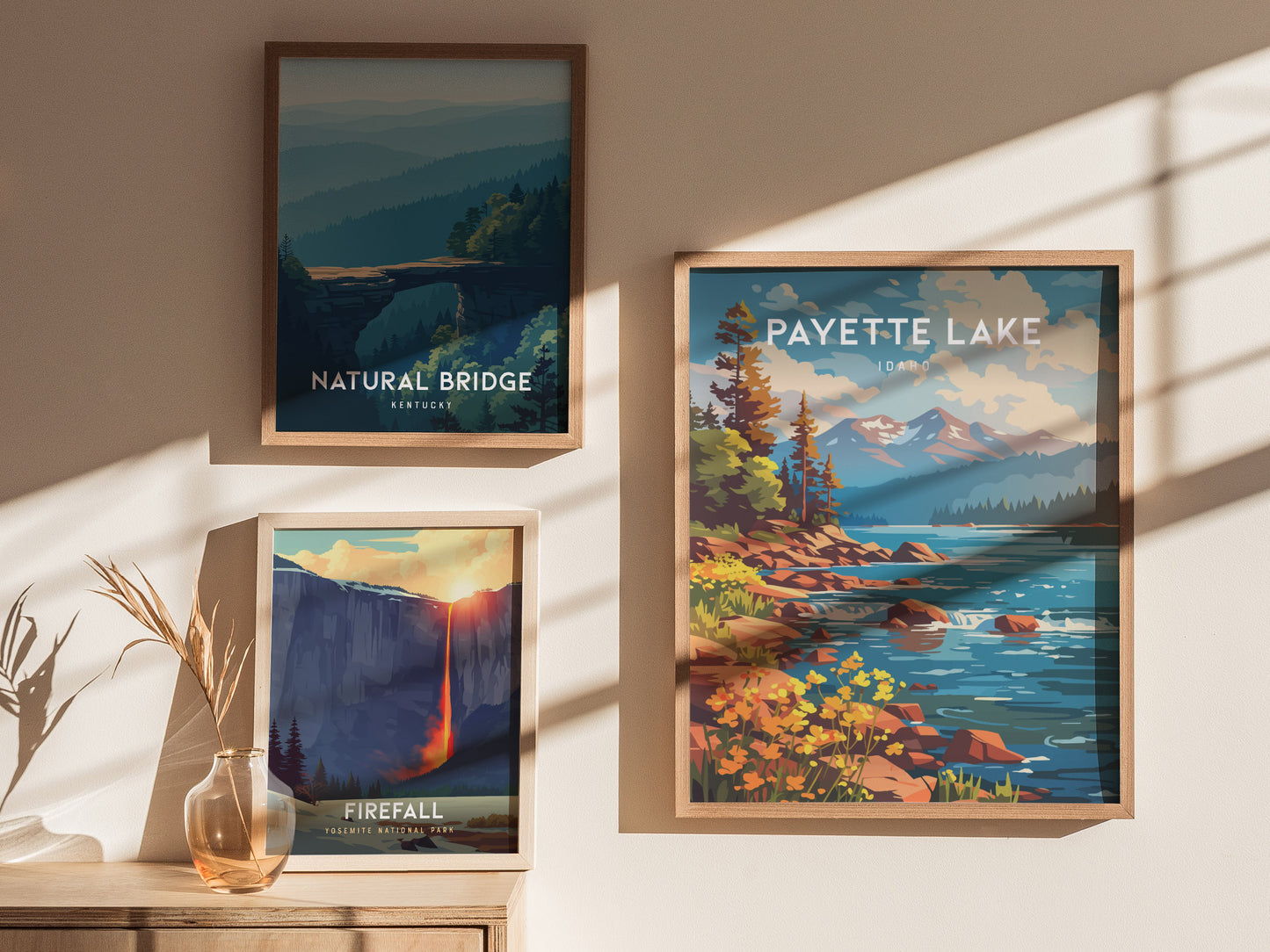 Payette Lake, Idaho Poster | Mountain Lake Destination Print Wall Art — styled in a modern interior