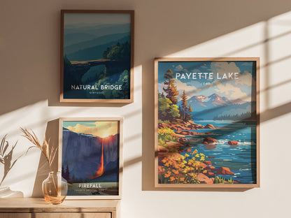Payette Lake, Idaho Poster | Mountain Lake Destination Print Wall Art — styled in a modern interior