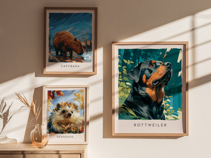 Rottweiler Poster | Loyal Guardian Wildlife Wall Art — styled in a modern interior