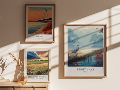 Spirit Lake Matte Border Poster | Iowa Travel Wall Art — styled in a modern interior