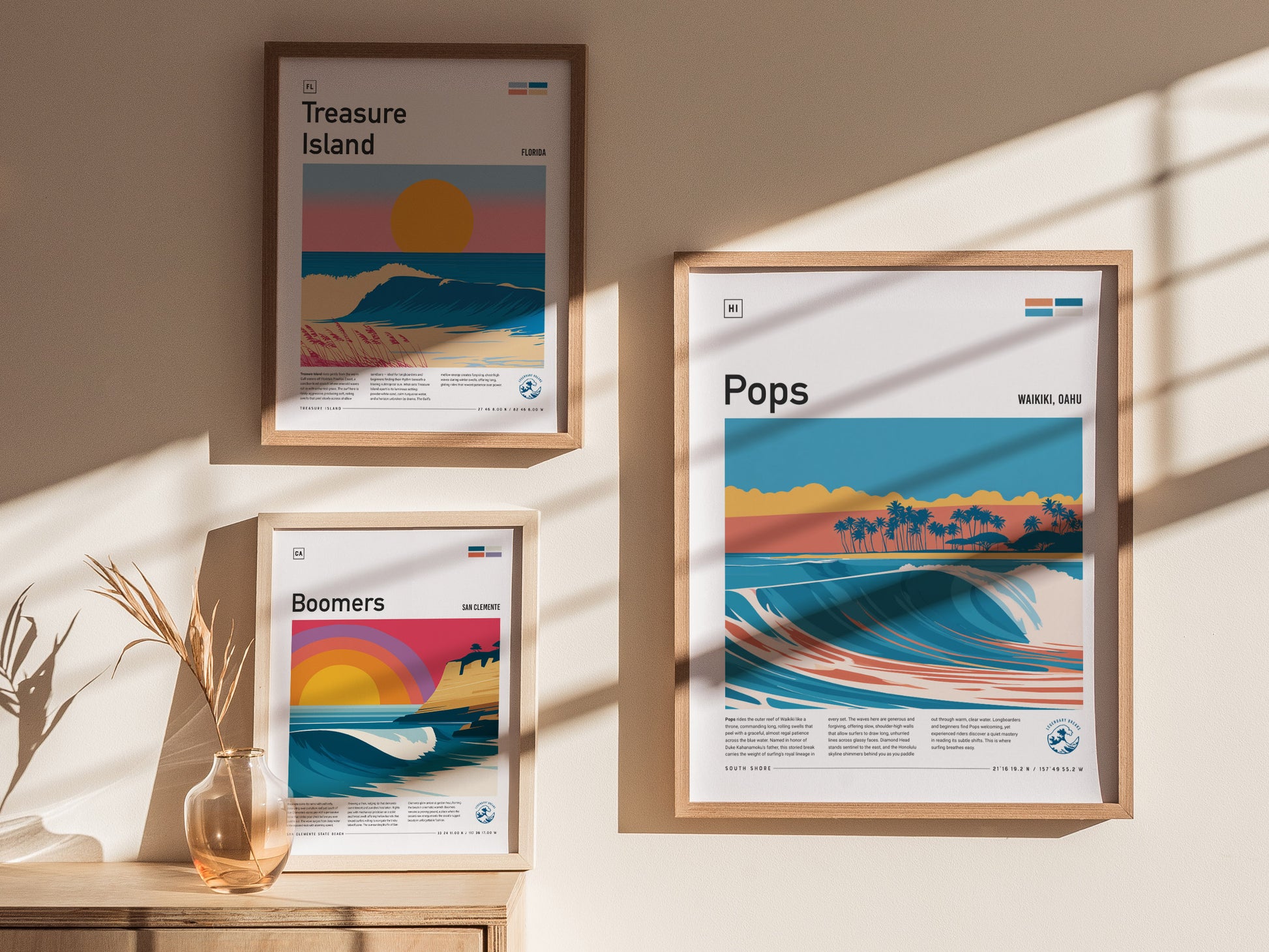 Populars, Hawaii Poster | Golden Hour Surf Break Wall Art — styled in a modern interior
