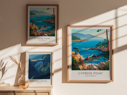 Cypress Point Matte Border Poster | California Vacation Wall Art Beach House Decor — styled in a modern interior