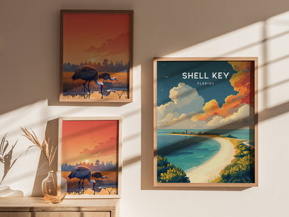 Shell Key, Florida Poster | Secluded Island & Shorebirds Wall Art — styled in a modern interior